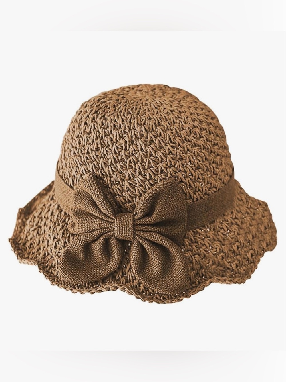 Sun Hat Soft Straw Hat Cap with Bowknot Foldable  Bucket Hat Beach Fisherman Hat